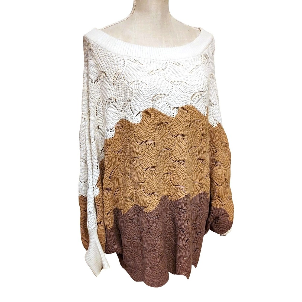 ANDREE BY UNIT 2X Women's Dolman Sleeve Sweater in beige, taupe, cream knit plus